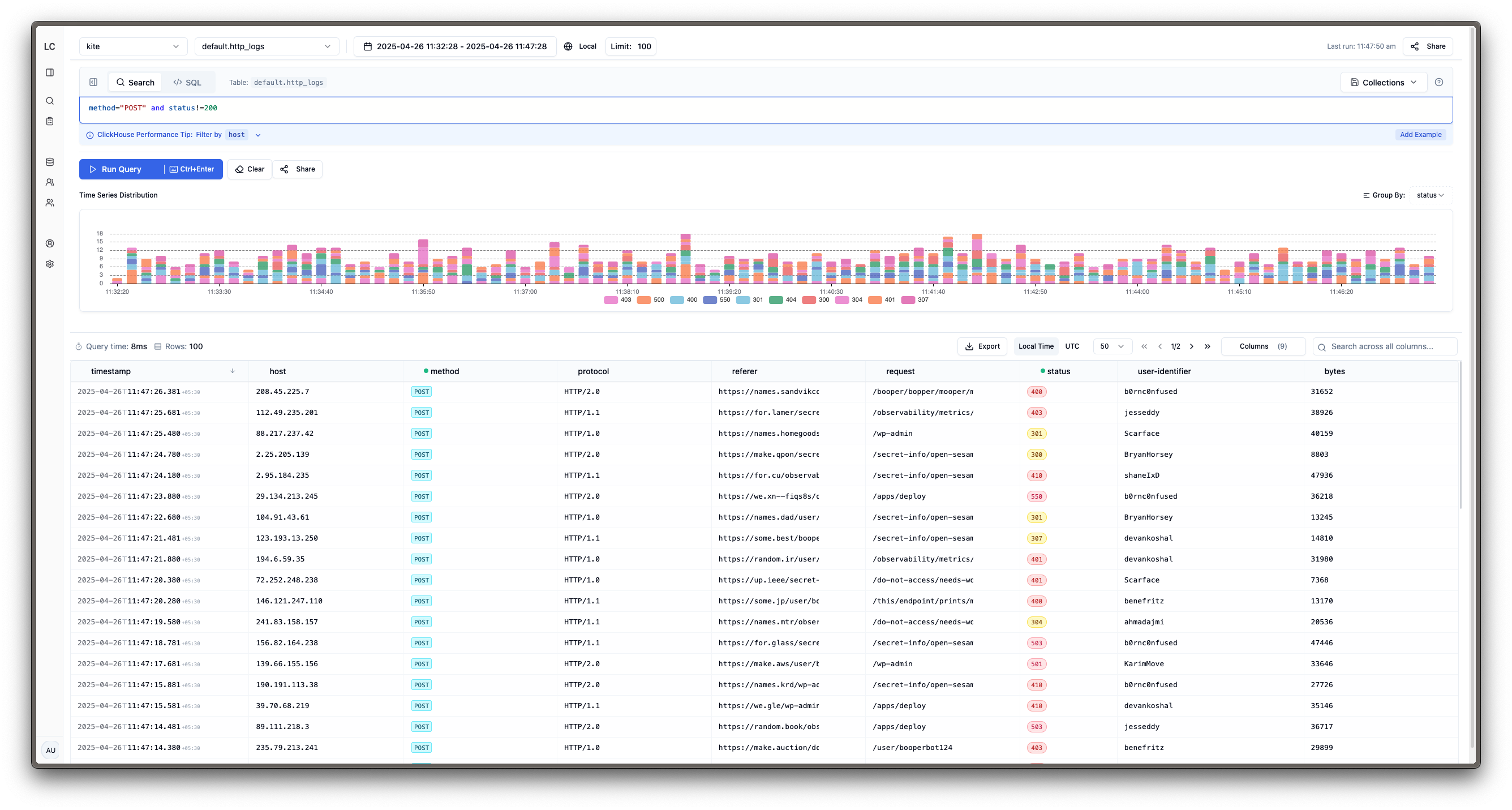 Logchef Explore View