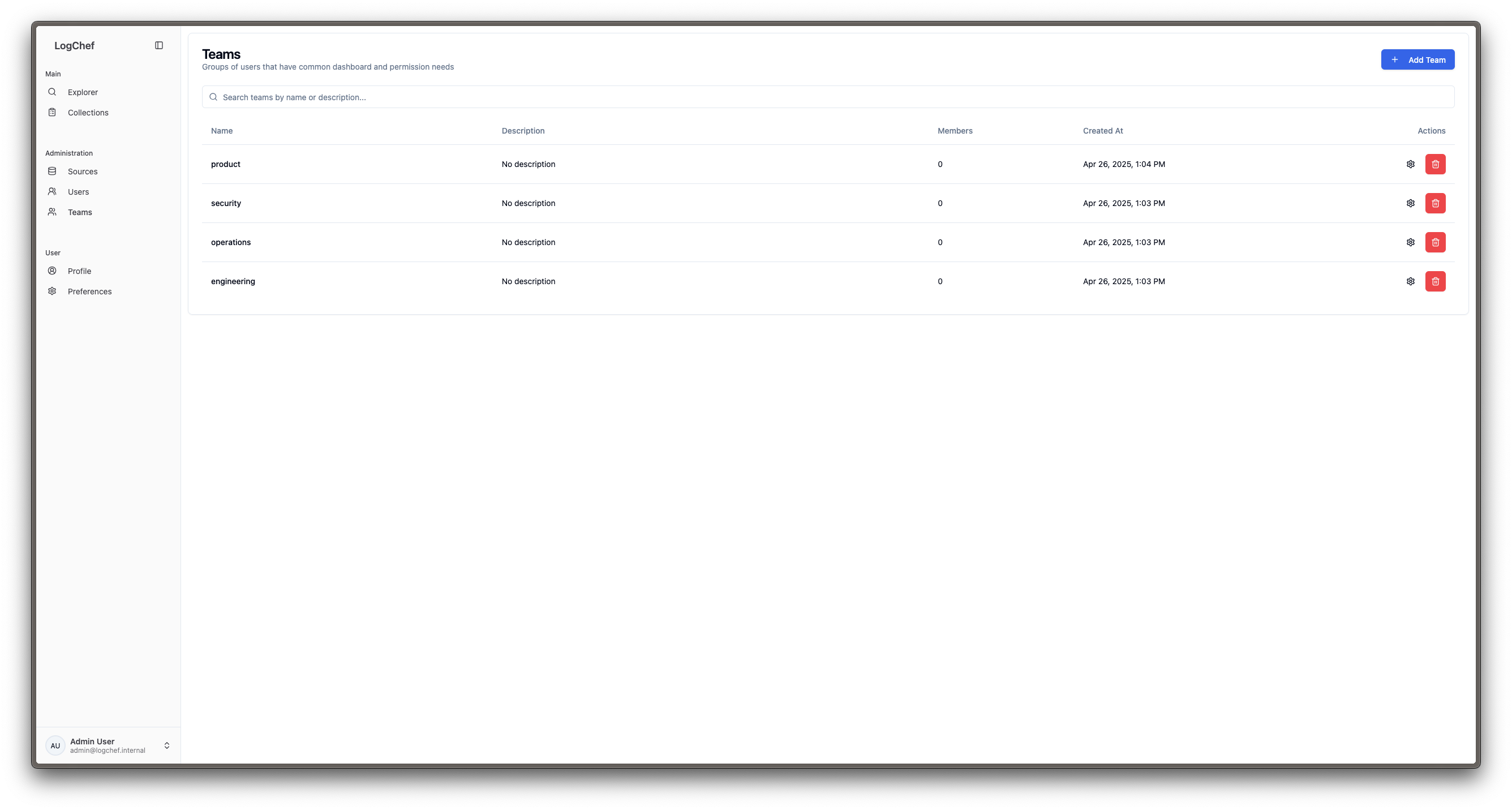 Logchef Teams View